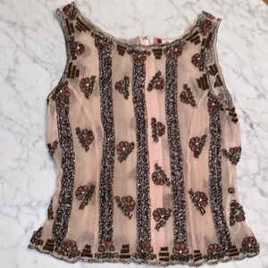 Vintage Beaded Silk Overlay Top